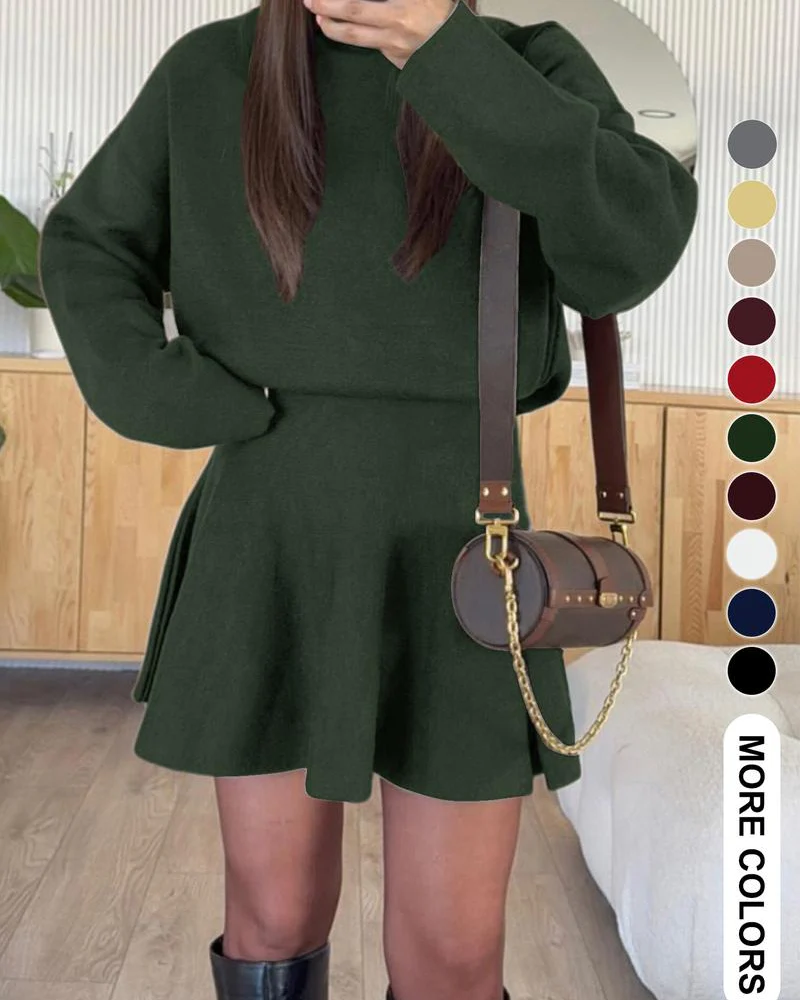 Women's semi-collared long-sleeved knitted loose-fitting one-piece sweater dress - Image 12