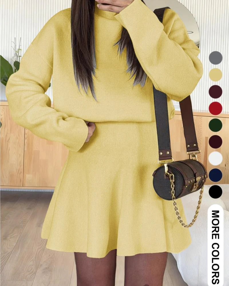 Women's semi-collared long-sleeved knitted loose-fitting one-piece sweater dress - Image 13