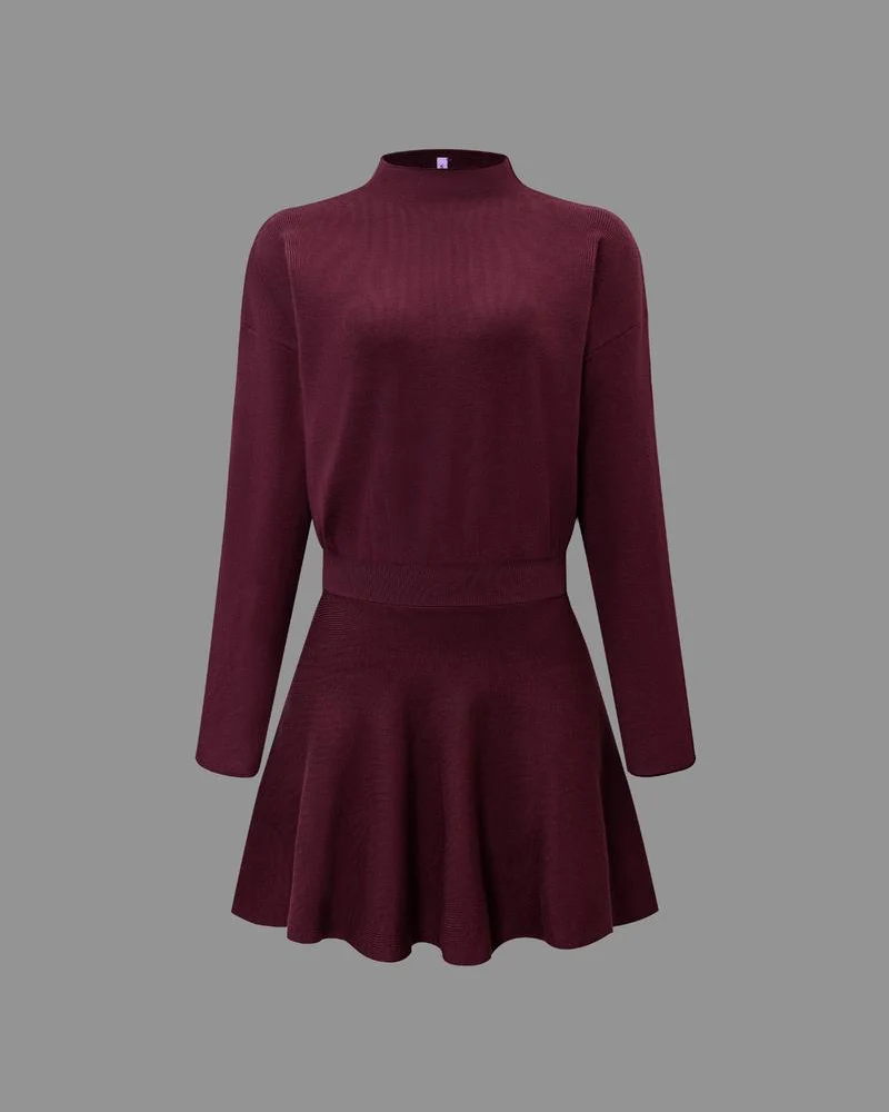 Women's semi-collared long-sleeved knitted loose-fitting one-piece sweater dress - Image 5