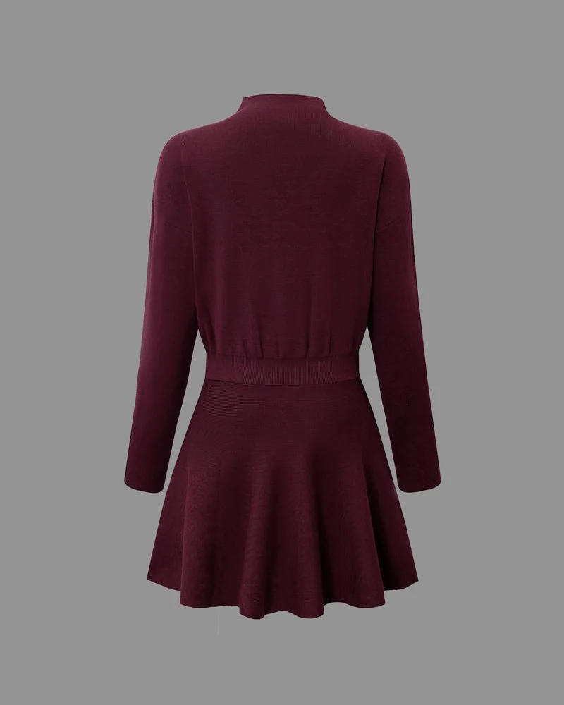 Women's semi-collared long-sleeved knitted loose-fitting one-piece sweater dress - Image 6
