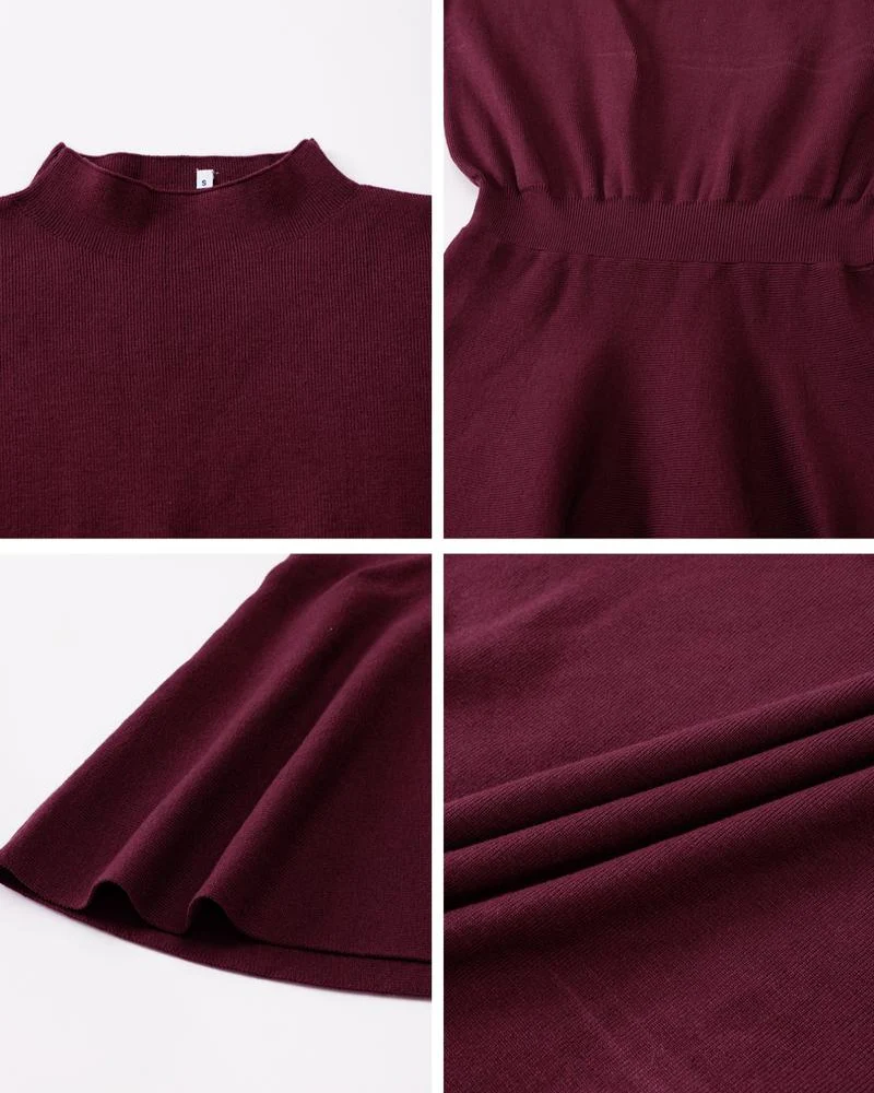 Women's semi-collared long-sleeved knitted loose-fitting one-piece sweater dress - Image 7