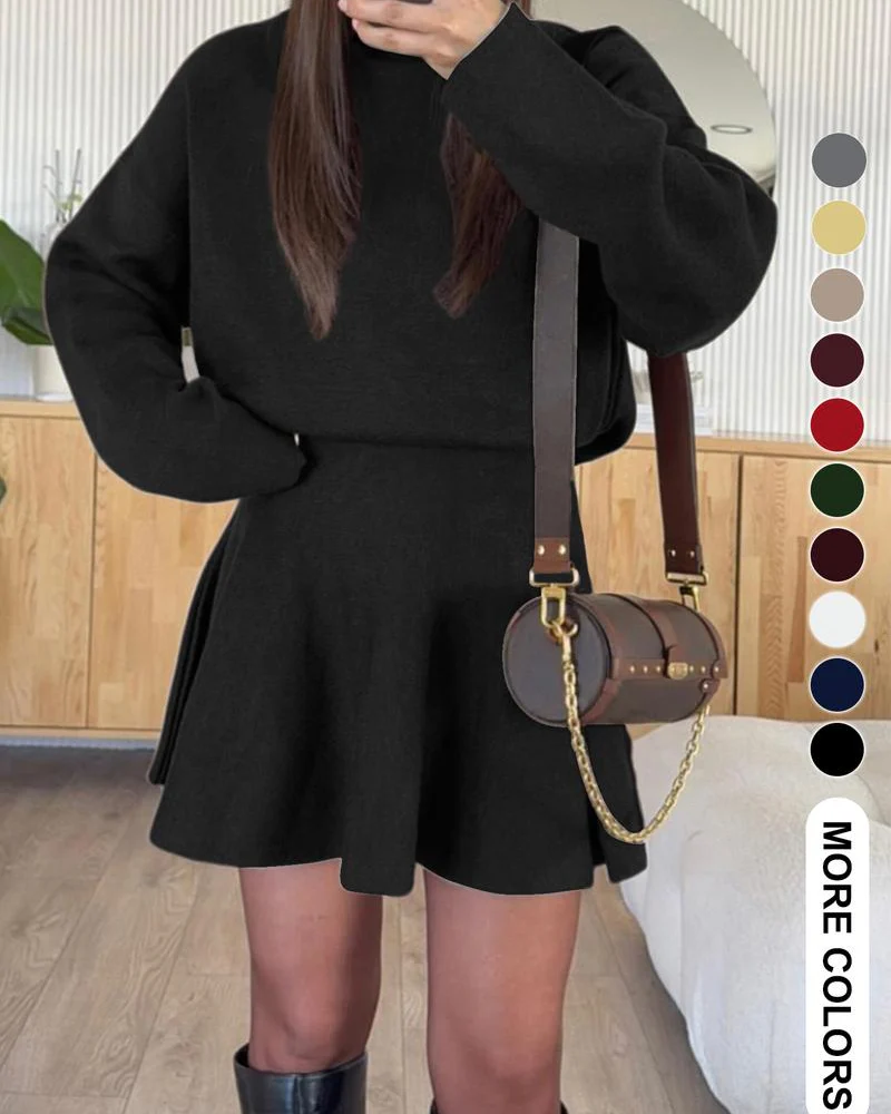 Women's semi-collared long-sleeved knitted loose-fitting one-piece sweater dress - Image 8