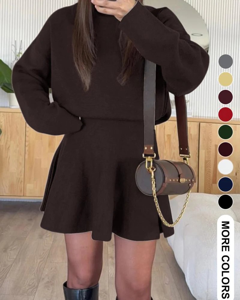Women's semi-collared long-sleeved knitted loose-fitting one-piece sweater dress - Image 9