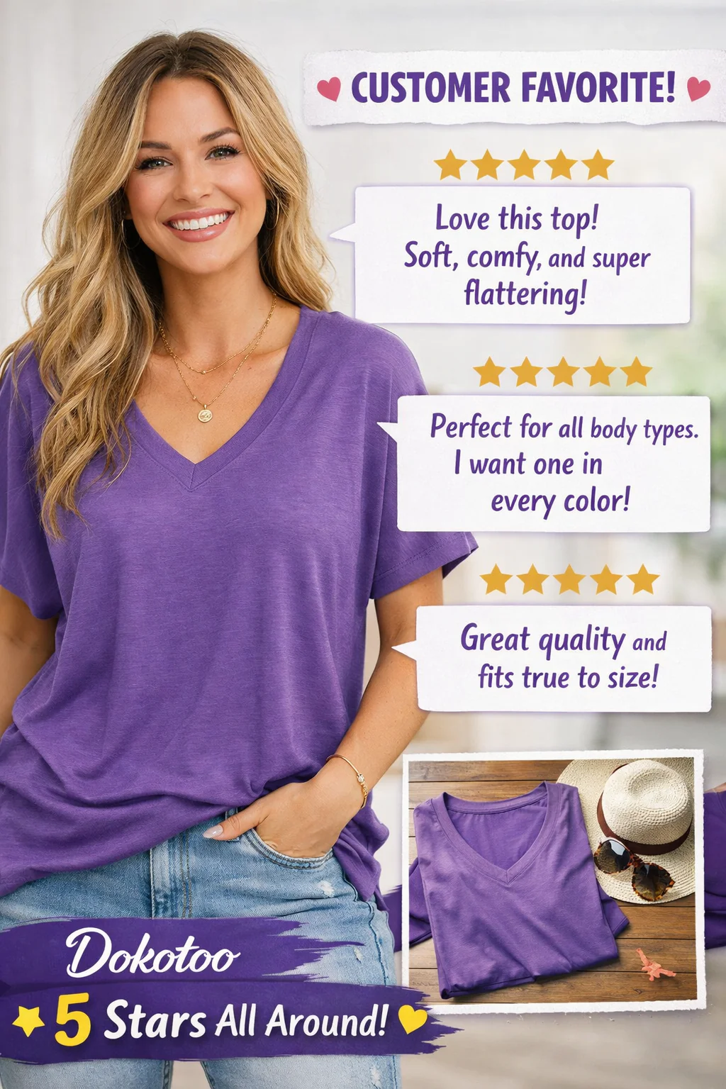 Women's Casual Summer V Neck Short Sleeve T Shirt Loose Fit Comfort Shirred Top - Image 10