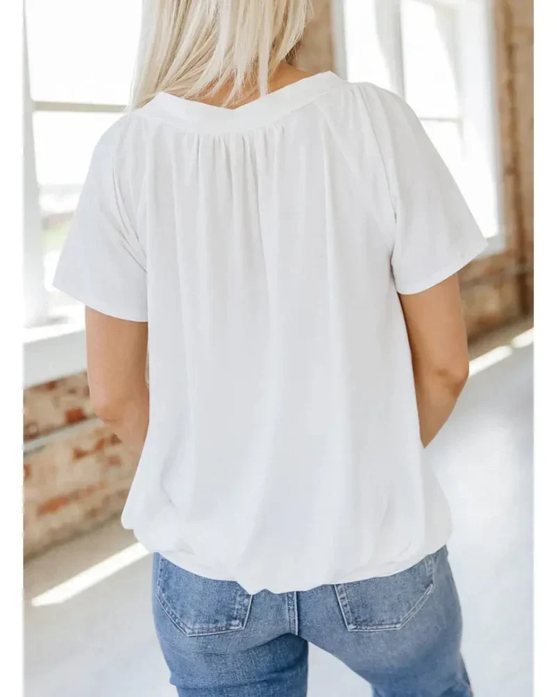 Women's Casual Summer V Neck Short Sleeve T Shirt Loose Fit Comfort Shirred Top - Image 6