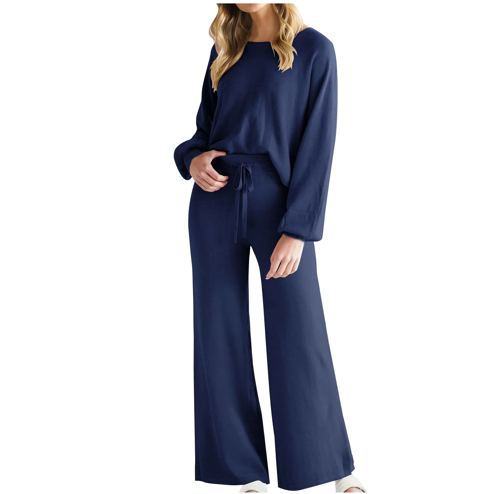 Womens Fall Winter Casual Solid Knitted 2 Piece Sets Long Sleeve Hoodie - Image 11