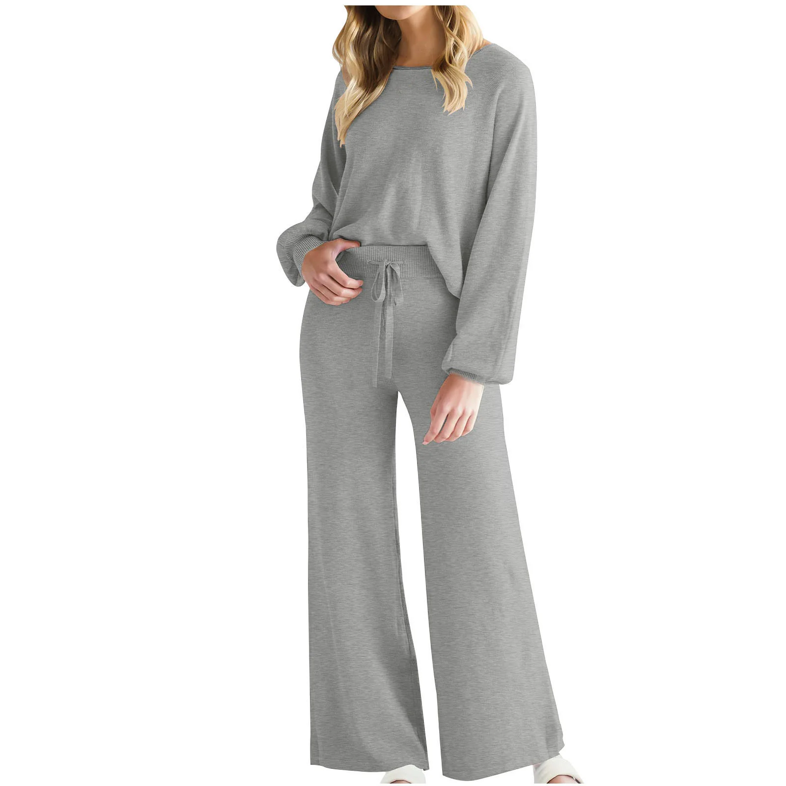 Womens Fall Winter Casual Solid Knitted 2 Piece Sets Long Sleeve Hoodie - Image 13