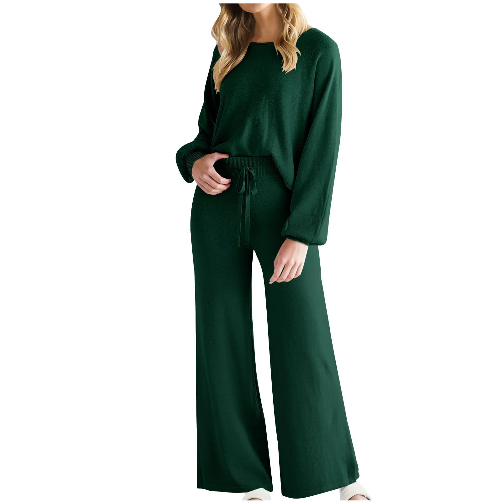 Womens Fall Winter Casual Solid Knitted 2 Piece Sets Long Sleeve Hoodie - Image 16