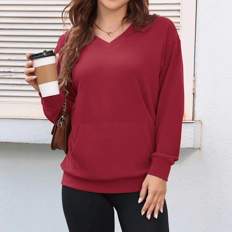 Women's Hatless V-Neck Hoodie with Pockets - Image 11