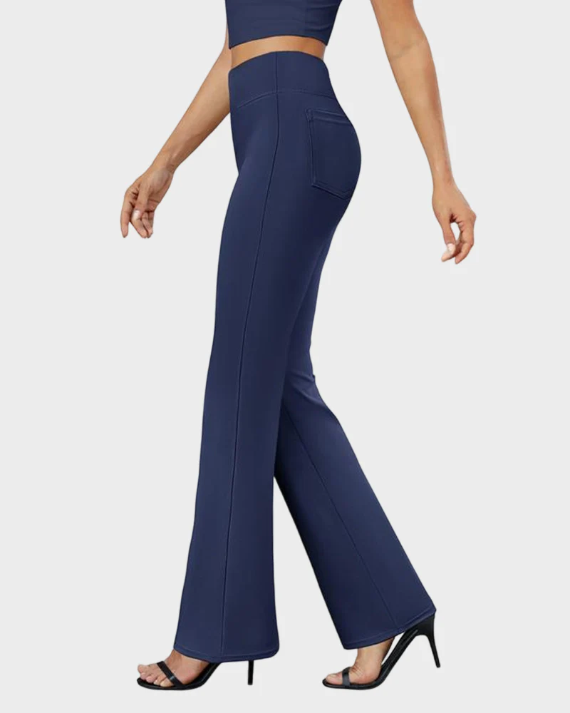 Womens High Waist Bootcut Trousers Stretch Office Pull On Slacks - Image 11