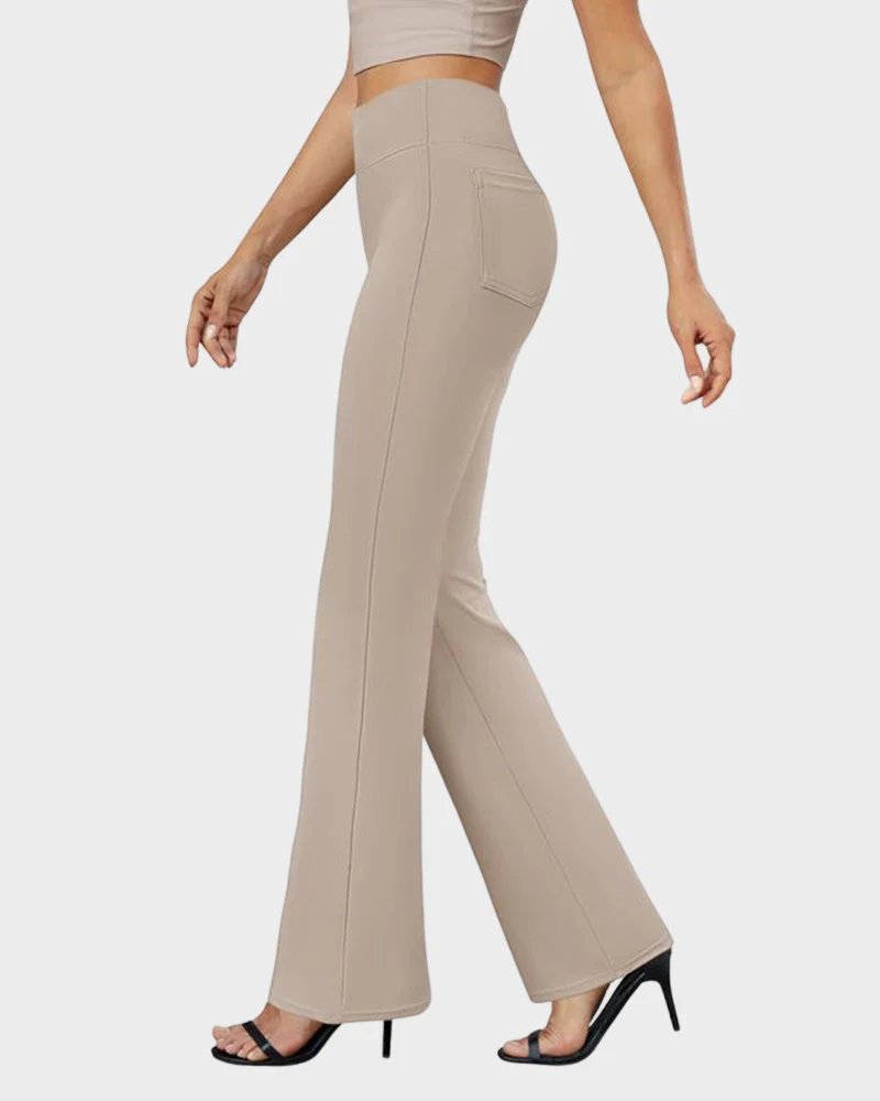 Womens High Waist Bootcut Trousers Stretch Office Pull On Slacks - Image 13