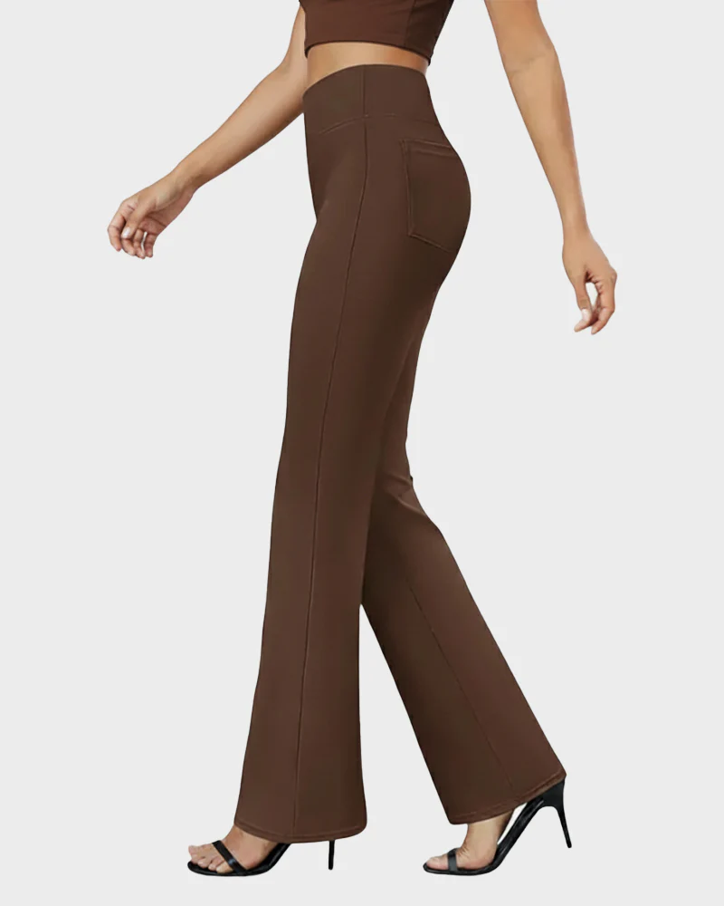 Womens High Waist Bootcut Trousers Stretch Office Pull On Slacks - Image 9