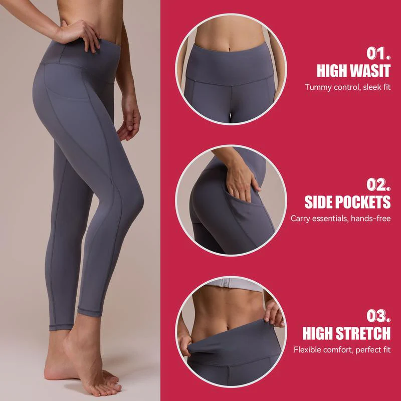 Women's High Waisted Tummy Control Leggings with Pockets - Image 3