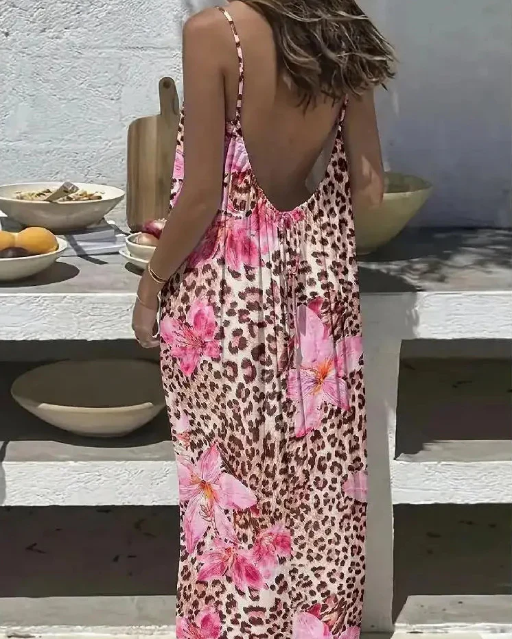 Women's Leopard Print Backless Cami Dress - Image 2