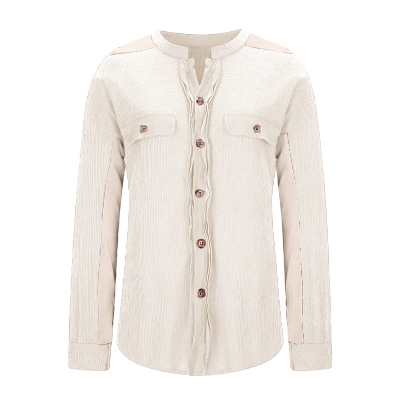 Women's Loose Fit Batwing Sleeve Waffle Knit Button Down Shirt Shacket Tops - Image 2
