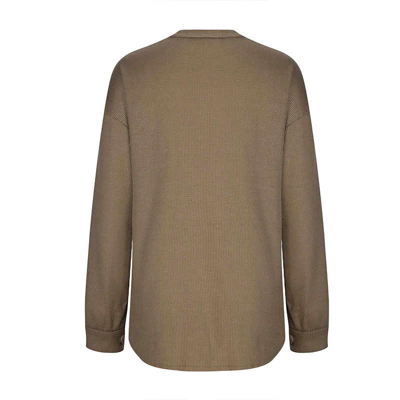 Women's Loose Fit Batwing Sleeve Waffle Knit Button Down Shirt Shacket Tops - Image 6