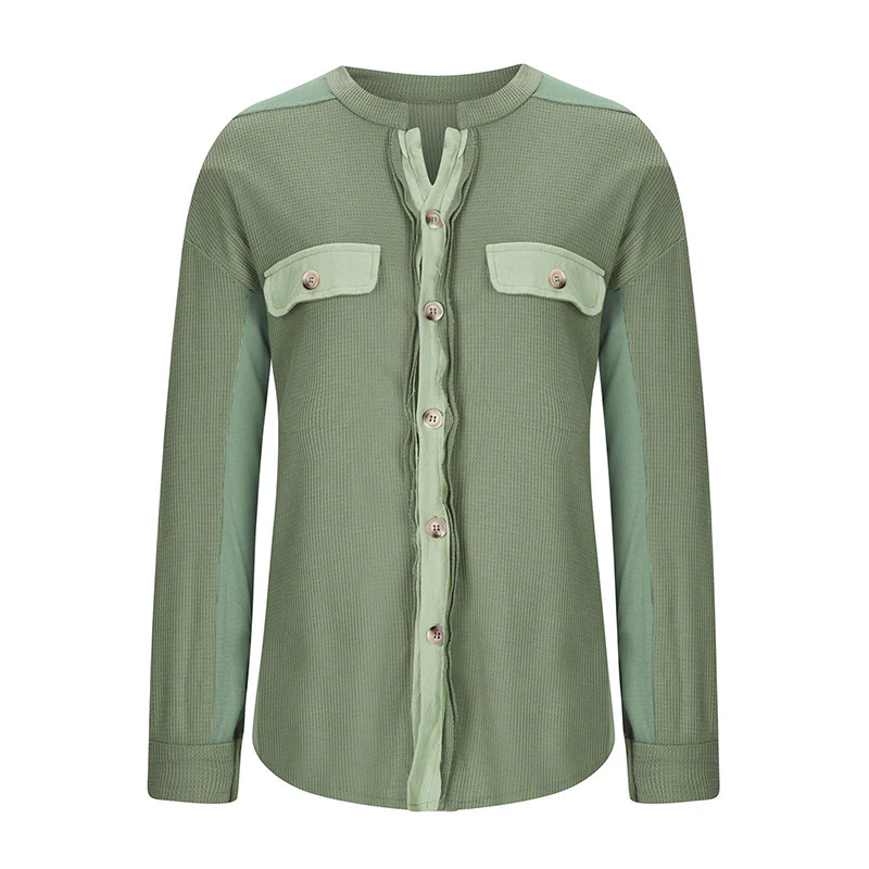 Women's Loose Fit Batwing Sleeve Waffle Knit Button Down Shirt Shacket Tops - Image 8