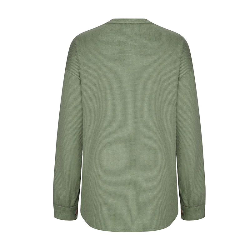 Women's Loose Fit Batwing Sleeve Waffle Knit Button Down Shirt Shacket Tops - Image 9