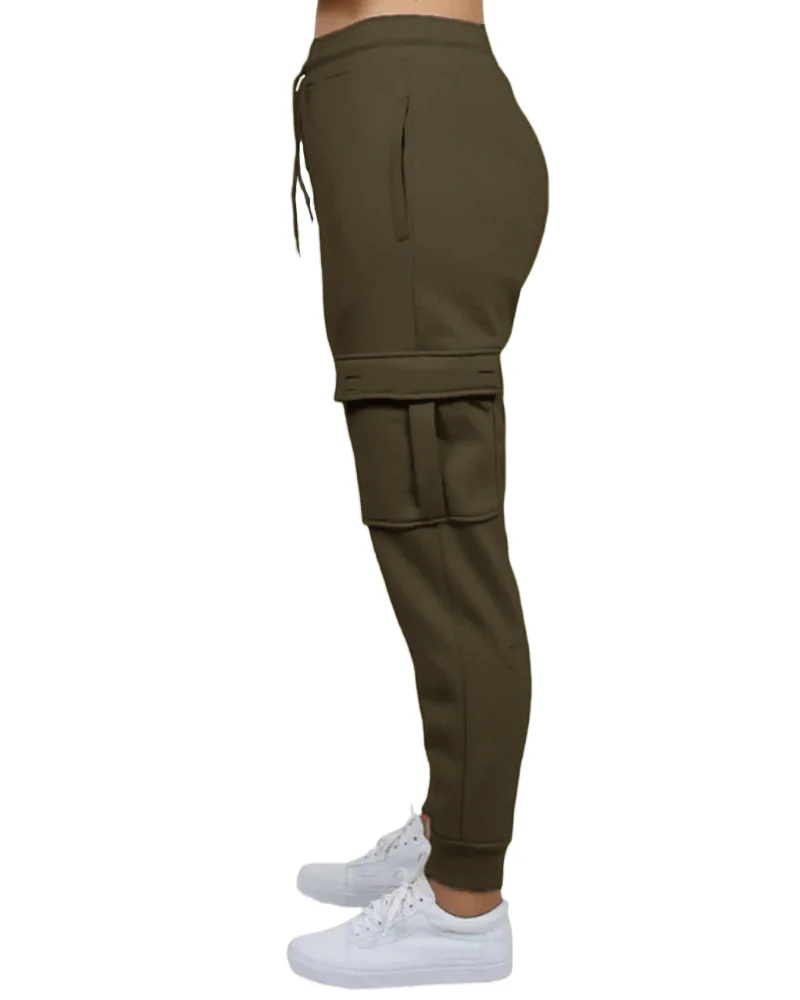 Women's Loose Fit Fleece Jogger Sweatpants with Velcro Cargo Pockets - Image 11