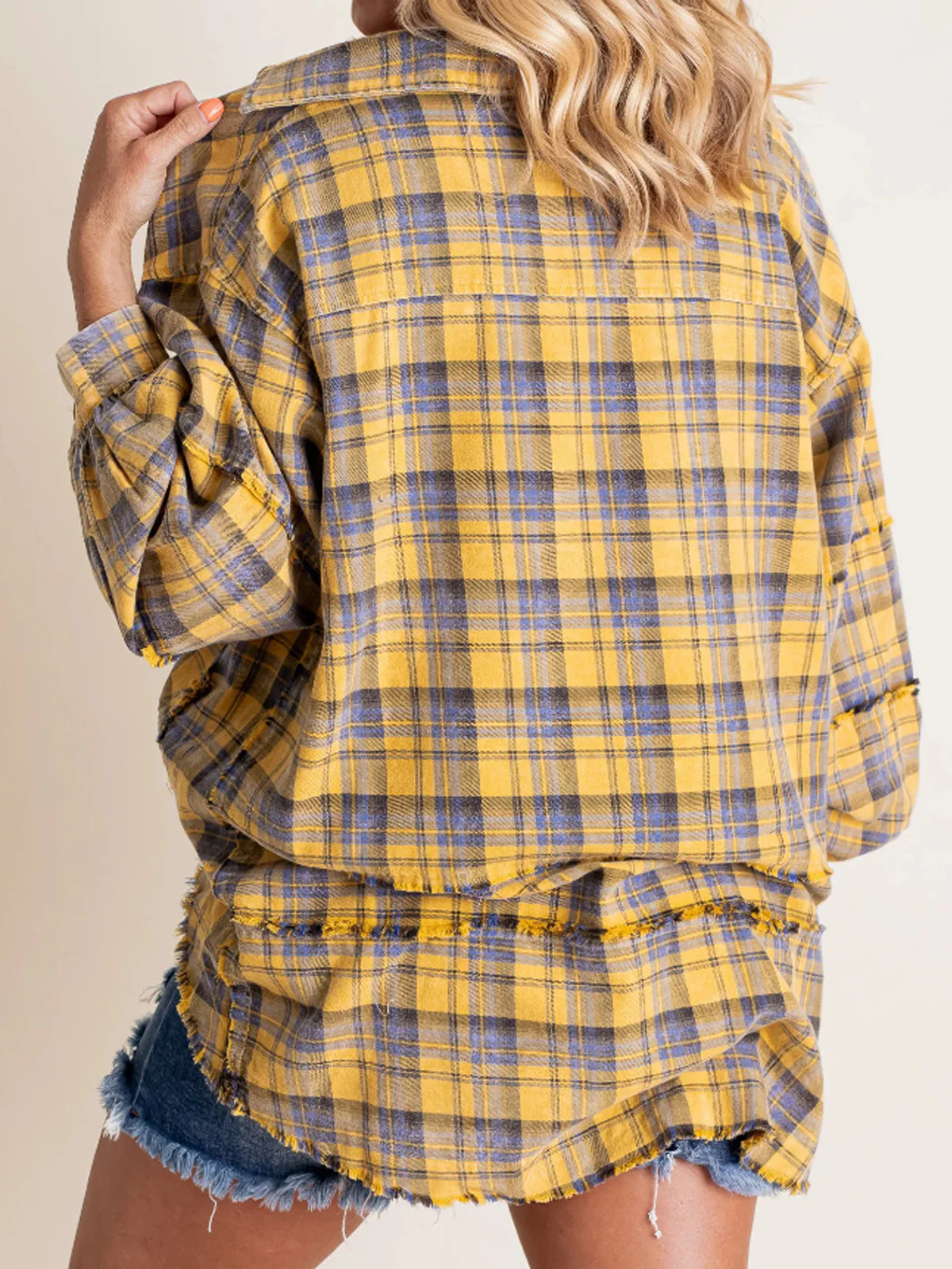 Women's Seams Raw Edge Washed Oversized Shirt Jacket with Pockets - Image 10