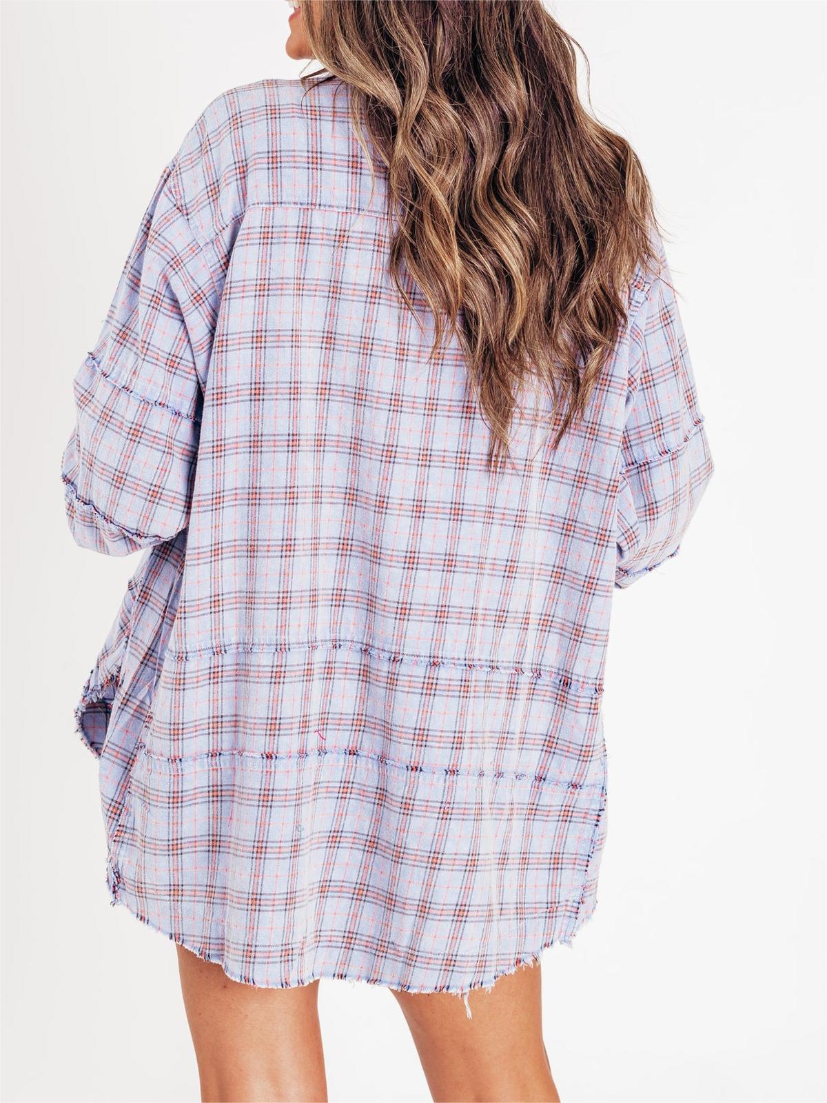 Women's Seams Raw Edge Washed Oversized Shirt Jacket with Pockets - Image 13