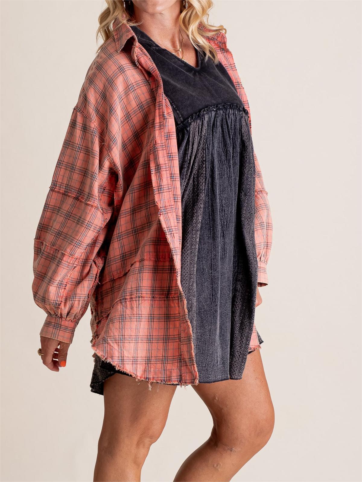 Women's Seams Raw Edge Washed Oversized Shirt Jacket with Pockets - Image 5
