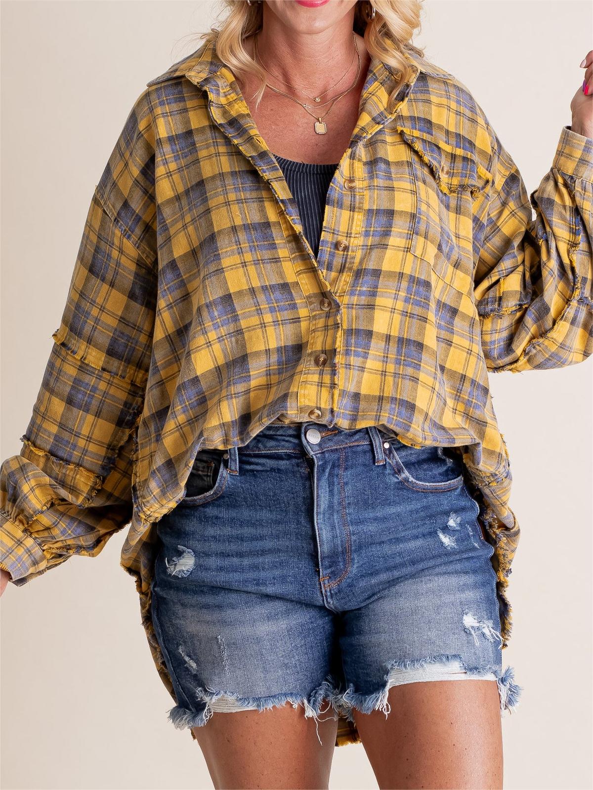 Women's Seams Raw Edge Washed Oversized Shirt Jacket with Pockets - Image 9