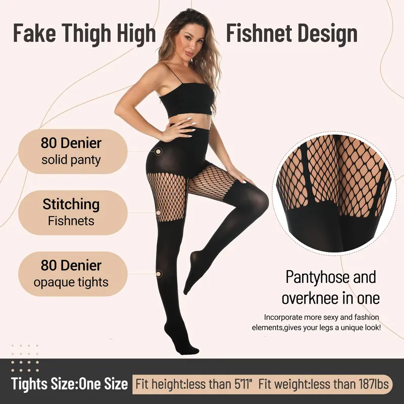 Women's Sexy Fishnet Mock Thigh High Stockings - Image 4