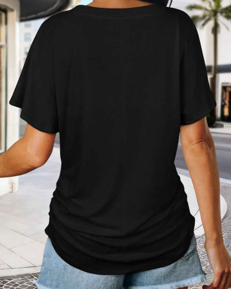Soft V-Neck Dolman Loose Fit T-Shirt with Side Ruching - Image 3