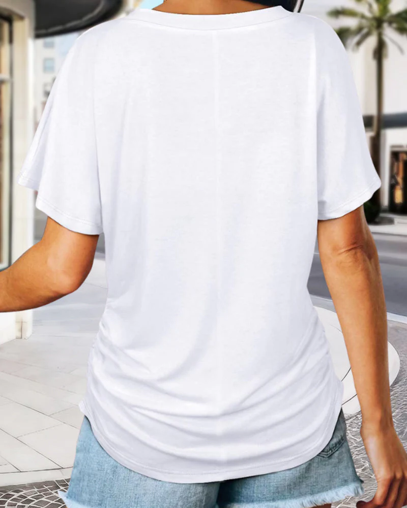 Soft V-Neck Dolman Loose Fit T-Shirt with Side Ruching - Image 6