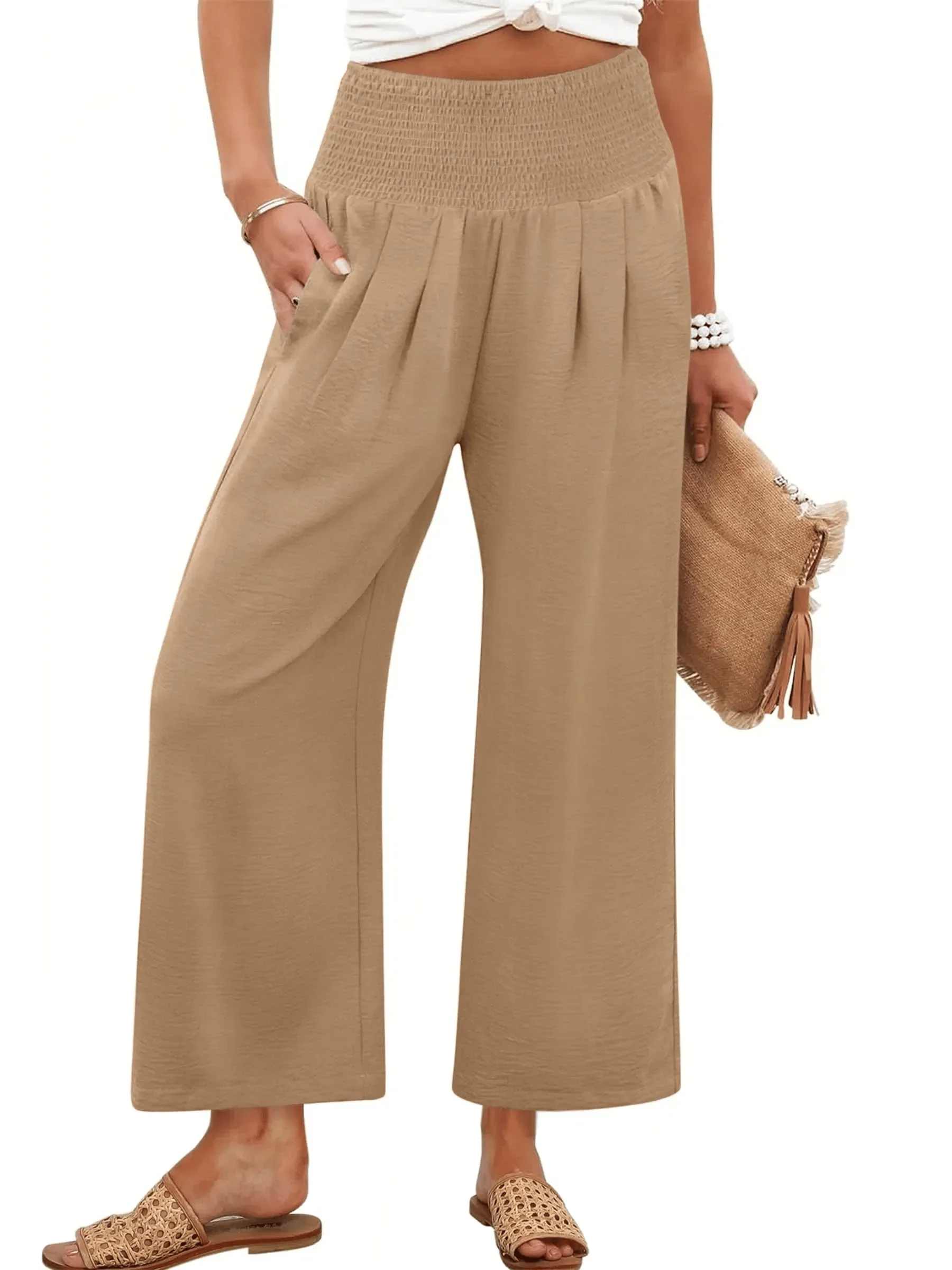 Women's Smocked Waist Wide Leg Palazzo Pants - Image 11