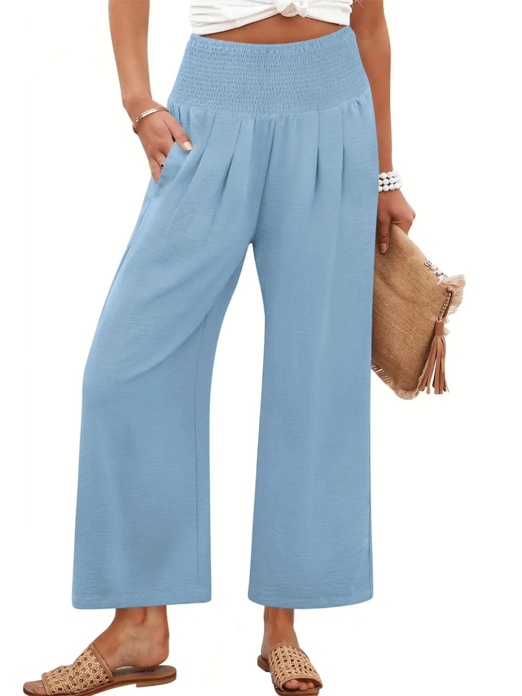 Women's Smocked Waist Wide Leg Palazzo Pants - Image 12
