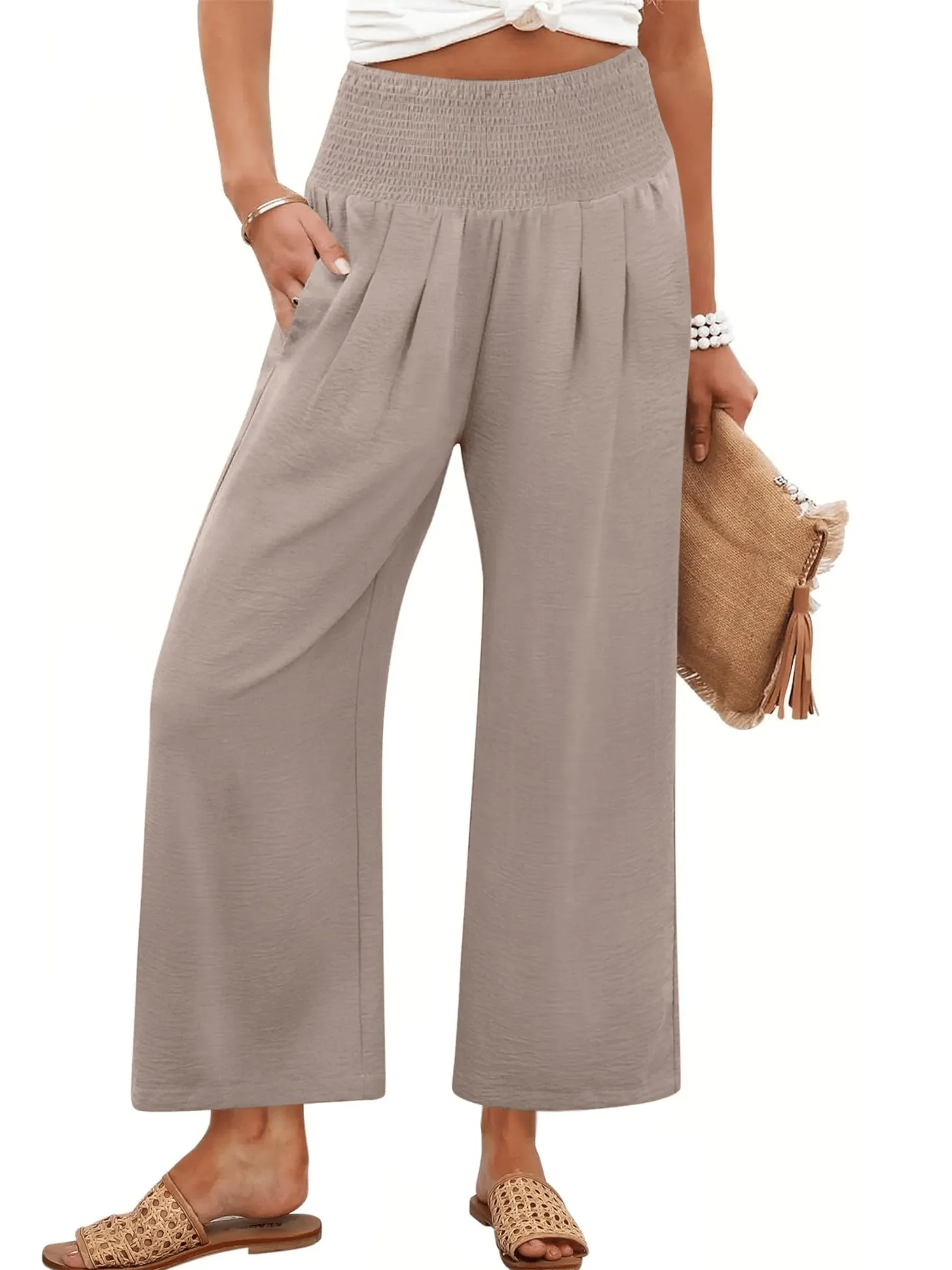 Women's Smocked Waist Wide Leg Palazzo Pants - Image 13