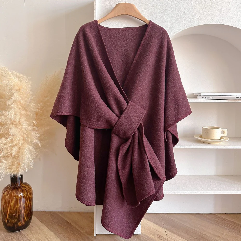 Women's Solid Color Cape Shawl Casual Elegant Wrap Shawl - Image 10