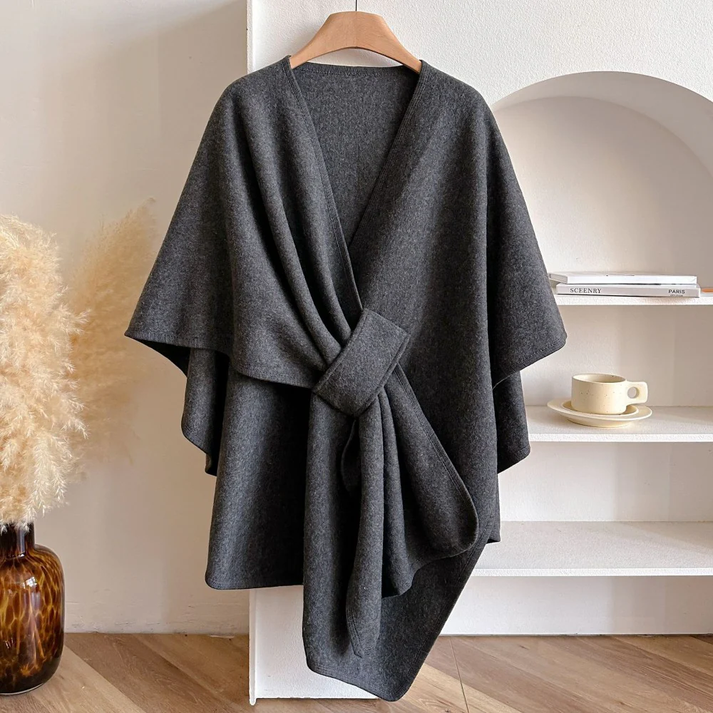 Women's Solid Color Cape Shawl Casual Elegant Wrap Shawl - Image 9
