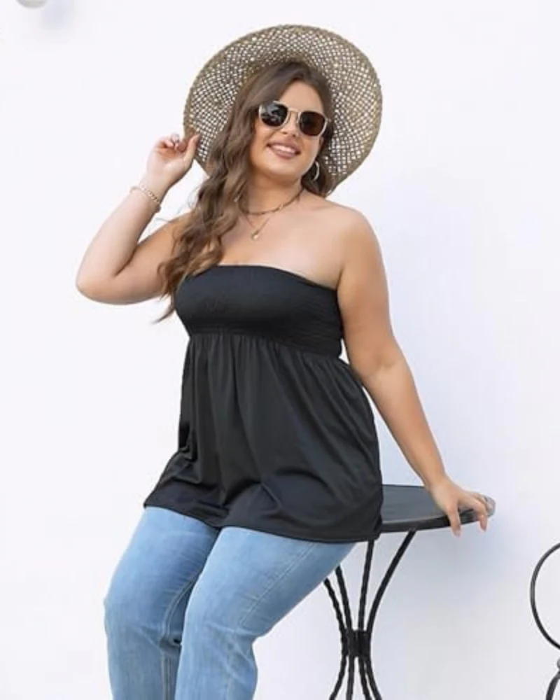 Women's Strapless Tube Top Boho Chic Ruffle Hem Casual Sleeveless - Image 3