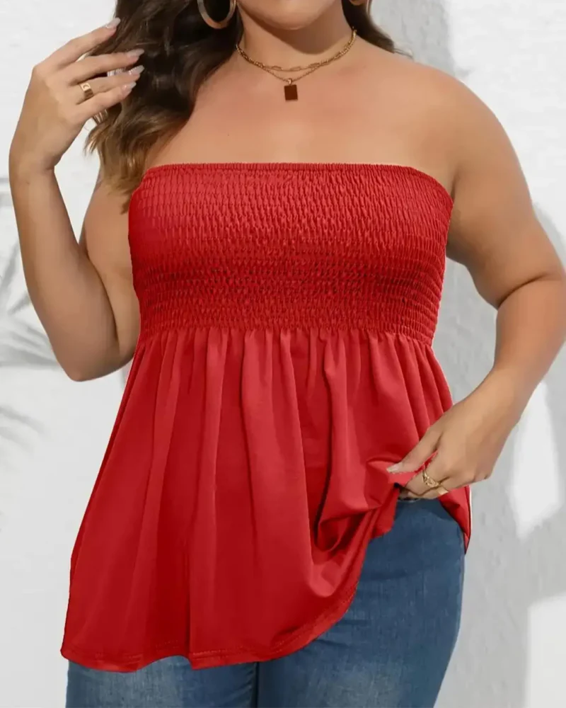 Women's Strapless Tube Top Boho Chic Ruffle Hem Casual Sleeveless - Image 5