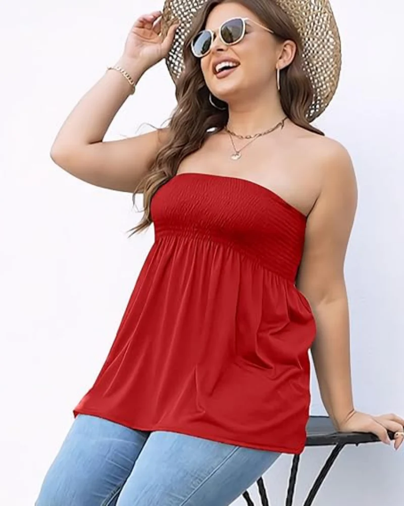 Women's Strapless Tube Top Boho Chic Ruffle Hem Casual Sleeveless - Image 7