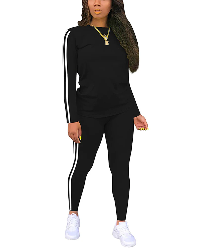 Women's Striped Print Long Sleeve Top & Pants Two-piece Set - Image 5