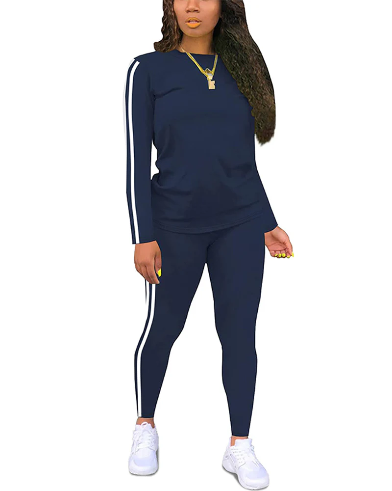 Women's Striped Print Long Sleeve Top & Pants Two-piece Set - Image 8