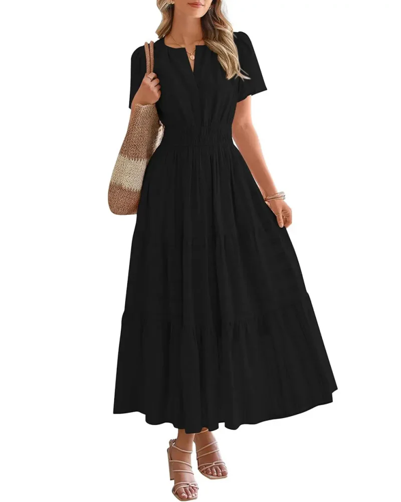 Womens Summer Lightweight Short Sleeve V Casual Midi Maxi Dresses - Image 10