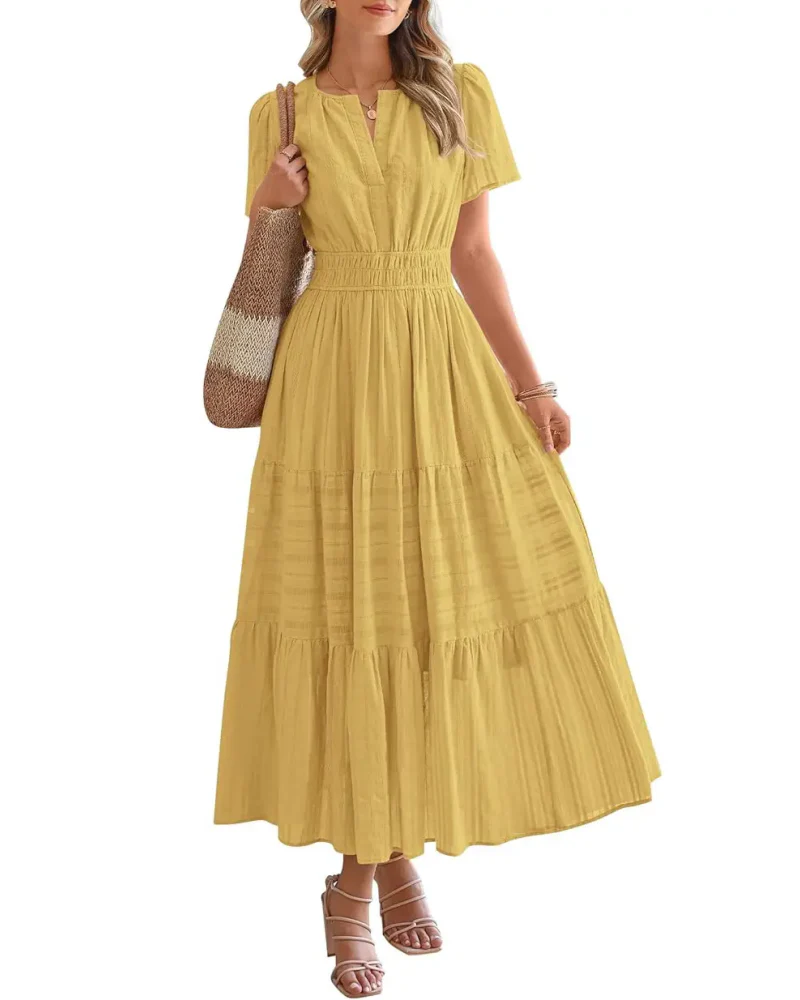 Womens Summer Lightweight Short Sleeve V Casual Midi Maxi Dresses - Image 15