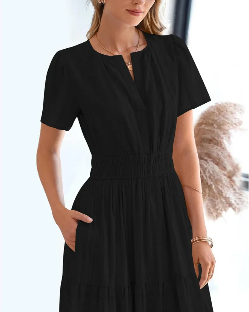 Womens Summer Lightweight Short Sleeve V Casual Midi Maxi Dresses - Image 9