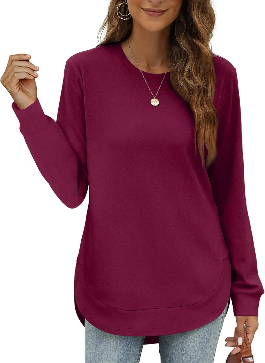 Women's Sweatshirt Crewneck Curved Hem - Image 16