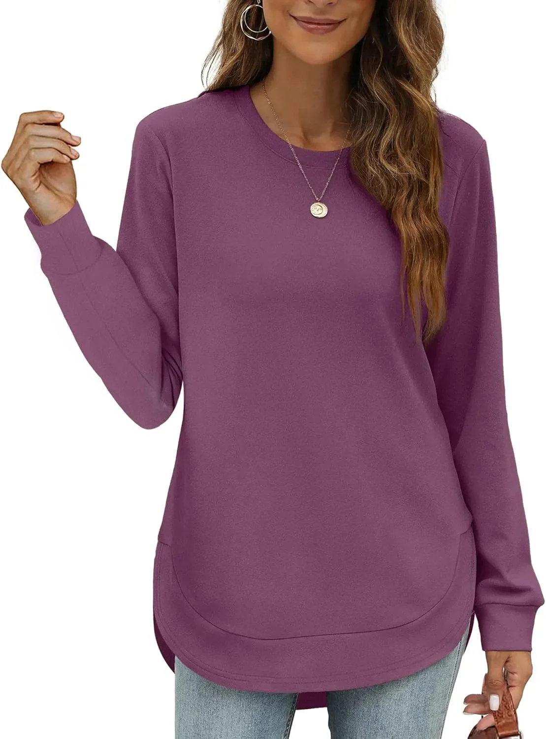 Women's Sweatshirt Crewneck Curved Hem - Image 17