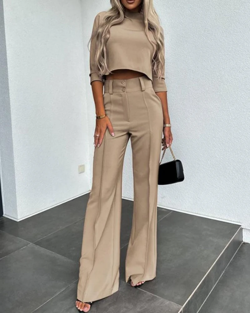 Women's Wide-Leg Commuter Pants with Double Button Front - Image 2