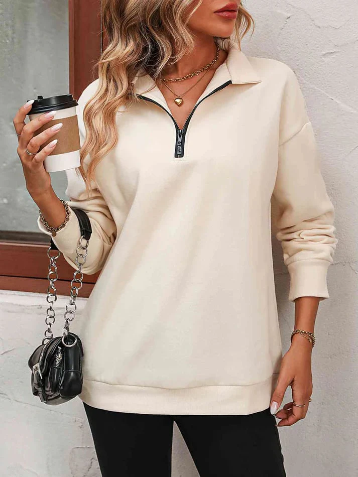 Womens Zip-Up Dropped Shoulder Sweatshirt - Image 11