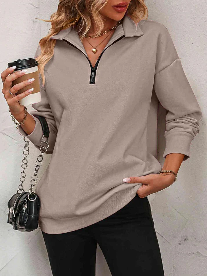 Womens Zip-Up Dropped Shoulder Sweatshirt - Image 19